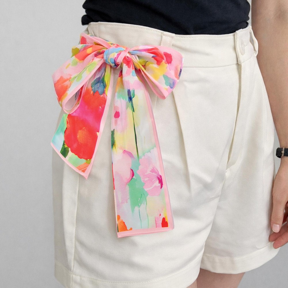 Do Everything In Love Floral Watercolor Print Skinny Scarf - Multi-Use: Scarf, Hair Bow, Bag Tie ETC - Approximately 47" L X 3" W - 100% Polyester view 2