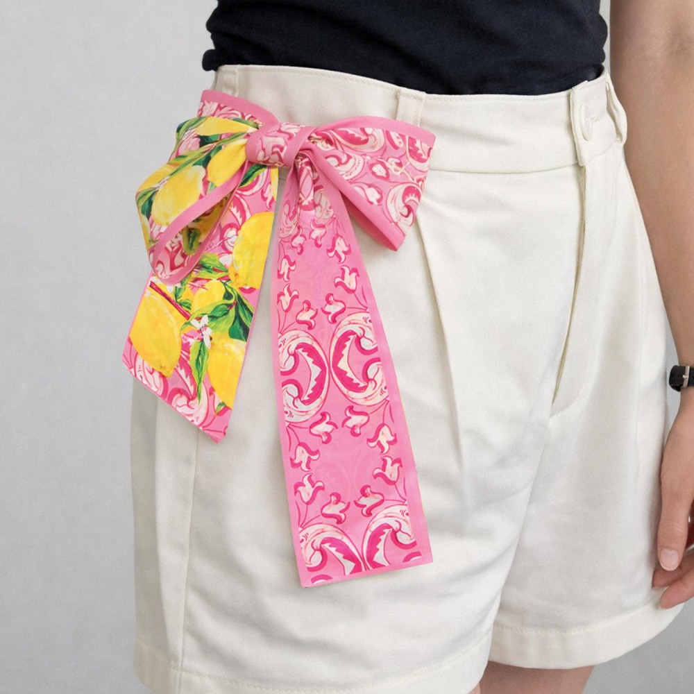 Do Everything In Love Lemons & Abstract Print Skinny Scarf - Multi-Use: Scarf, Hair Bow, Bag Tie ETC - Approximately 47" L X 3" W - 100% Polyester view 2