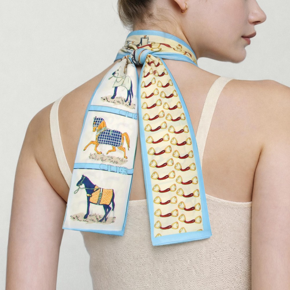Do Everything In Love Horse Print Skinny Scarf - Multi-Use: Scarf, Hair Bow, Bag Tie ETC - Approximately 47" L X 3" W - 100% Polyester view 2