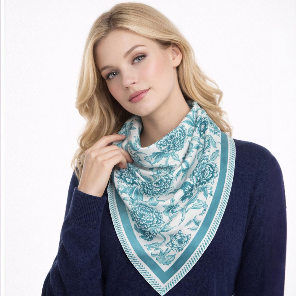Do Everything In Love Floral Print Bandana Scarf - Multi-Use: Scarf, Bandana, Bag Tie ETC - Approximately 27.6" L X 27.6" W - 100% Polyester view 2