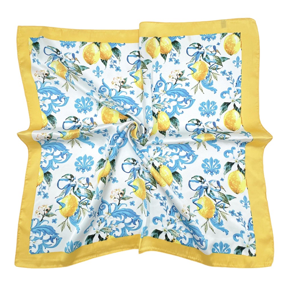 Do Everything In Love Lemon Print Bandana Scarf - Multi-Use: Scarf, Bandana, Bag Tie ETC - Approximately 27.6" L X 27.6" W - 100% Polyester view 2