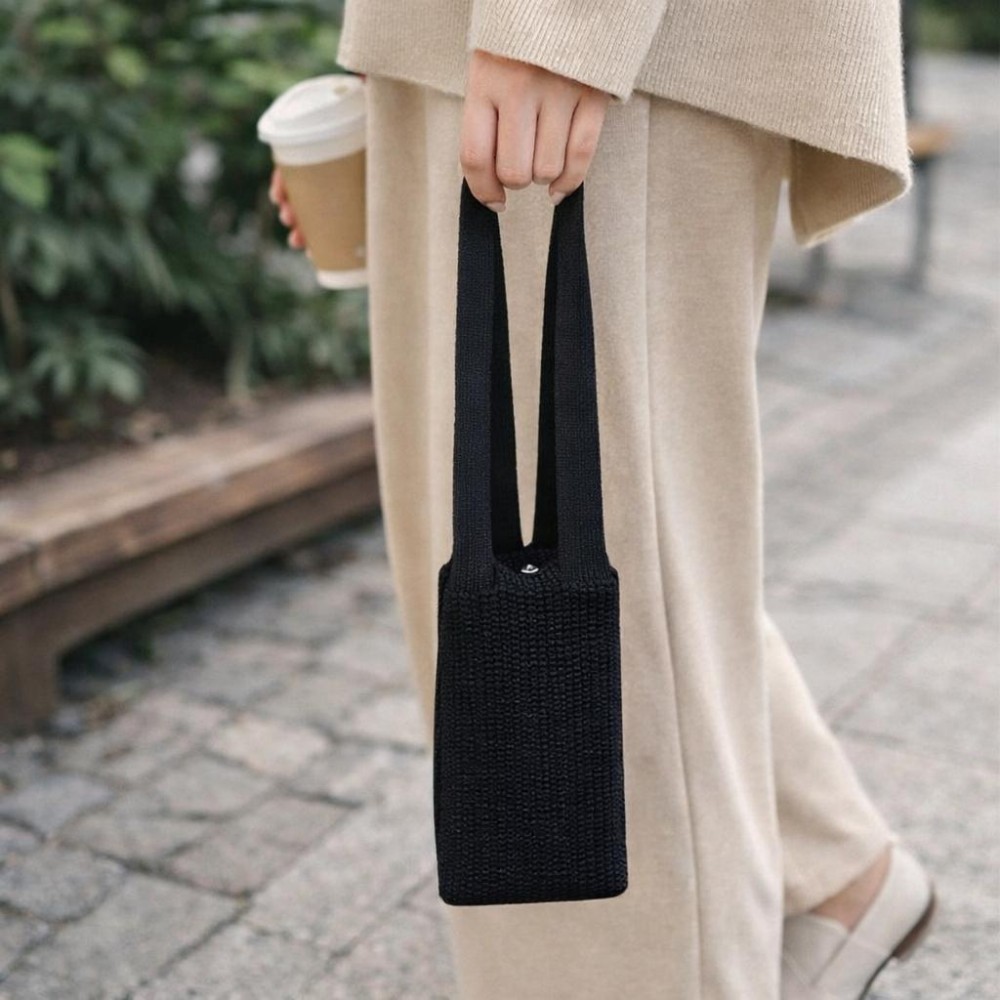 Knitted Phone Pouch - Wear It On Your Body, Tie To Your Bag, Or Carry By Hand - Stretchy Fabric - Approximately 16" L view 2