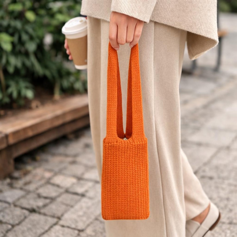 Knitted Phone Pouch - Wear It On Your Body, Tie To Your Bag, Or Carry By Hand - Stretchy Fabric - Approximately 16" L view 2