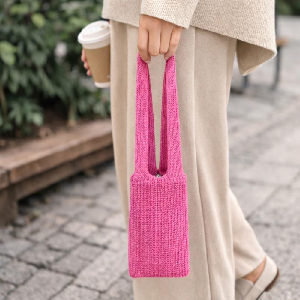 Knitted Phone Pouch - Wear It On Your Body, Tie To Your Bag, Or Carry By Hand - Stretchy Fabric - Approximately 16" L view 2