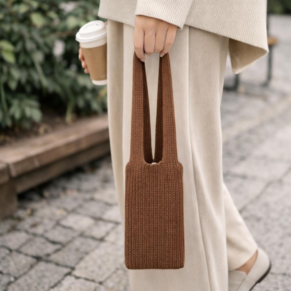 Knitted Phone Pouch - Wear It On Your Body, Tie To Your Bag, Or Carry By Hand - Stretchy Fabric - Approximately 16" L view 2