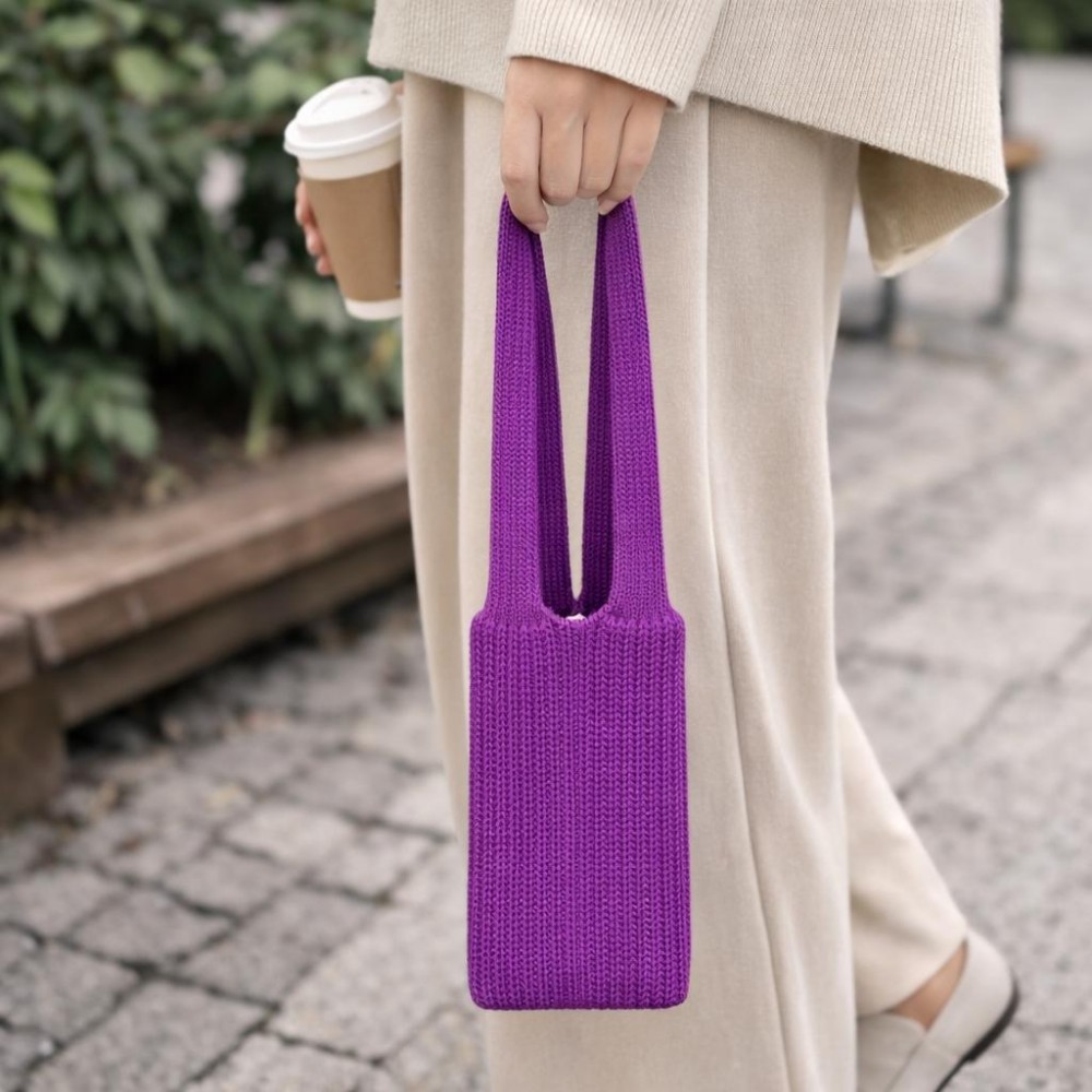 Knitted Phone Pouch - Wear It On Your Body, Tie To Your Bag, Or Carry By Hand - Stretchy Fabric - Approximately 16" L view 2