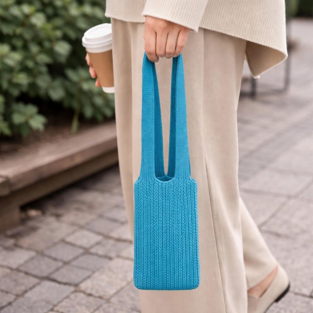 Knitted Phone Pouch - Wear It On Your Body, Tie To Your Bag, Or Carry By Hand - Stretchy Fabric - Approximately 16" L view 2