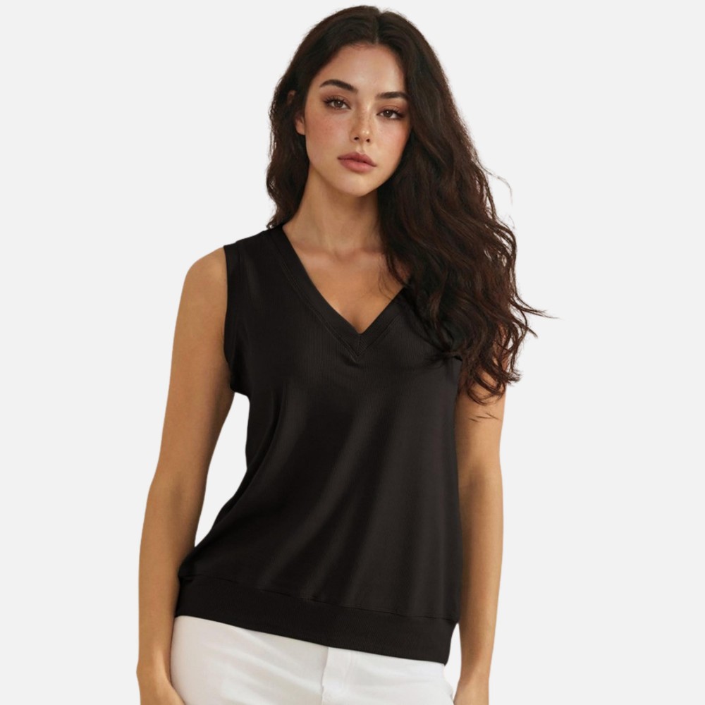 Ribbed Loose V-Neck Tank Top (6-Pack) - V Neckline - Sleeveless - Relaxed Fit - Ribbed - 95% Viscose 5% Spandex Pack Breakdown: S-2, M-2, L-2 view 2
