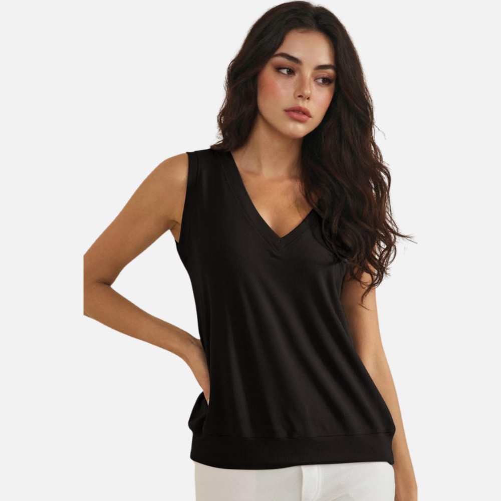 Ribbed Loose V-Neck Tank Top (6-Pack) - V Neckline - Sleeveless - Relaxed Fit - Ribbed - 95% Viscose 5% Spandex Pack Breakdown: S-2, M-2, L-2 view 4