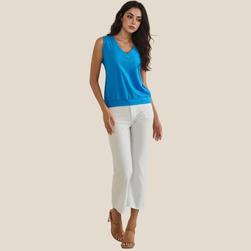 Ribbed Loose V-Neck Tank Top (6-Pack) - V Neckline - Sleeveless - Relaxed Fit - Ribbed - 95% Viscose 5% Spandex Pack Breakdown: S-2, M-2, L-2 view 4