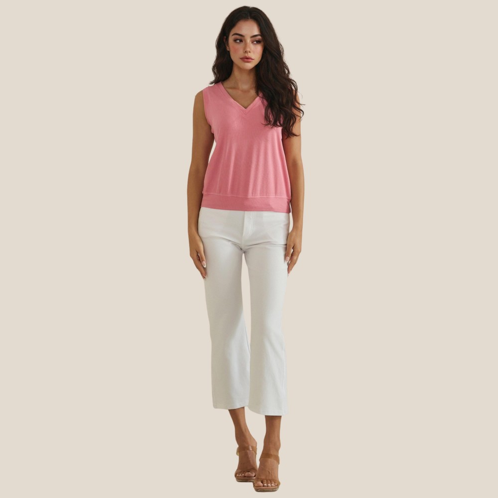Ribbed Loose V-Neck Tank Top (6-Pack) - V Neckline - Sleeveless - Relaxed Fit - Ribbed - 95% Viscose 5% Spandex Pack Breakdown: S-2, M-2, L-2 view 4