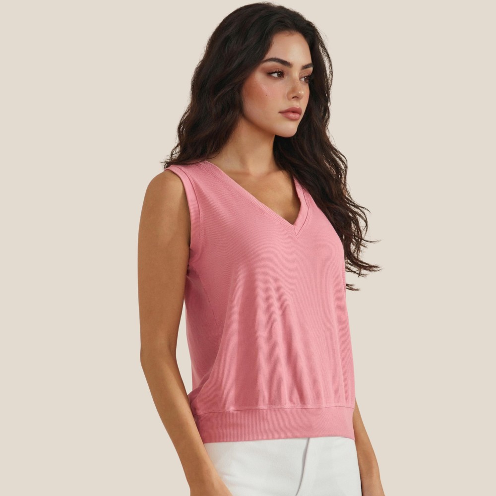 Ribbed Loose V-Neck Tank Top (6-Pack) - V Neckline - Sleeveless - Relaxed Fit - Ribbed - 95% Viscose 5% Spandex Pack Breakdown: S-2, M-2, L-2 view 6