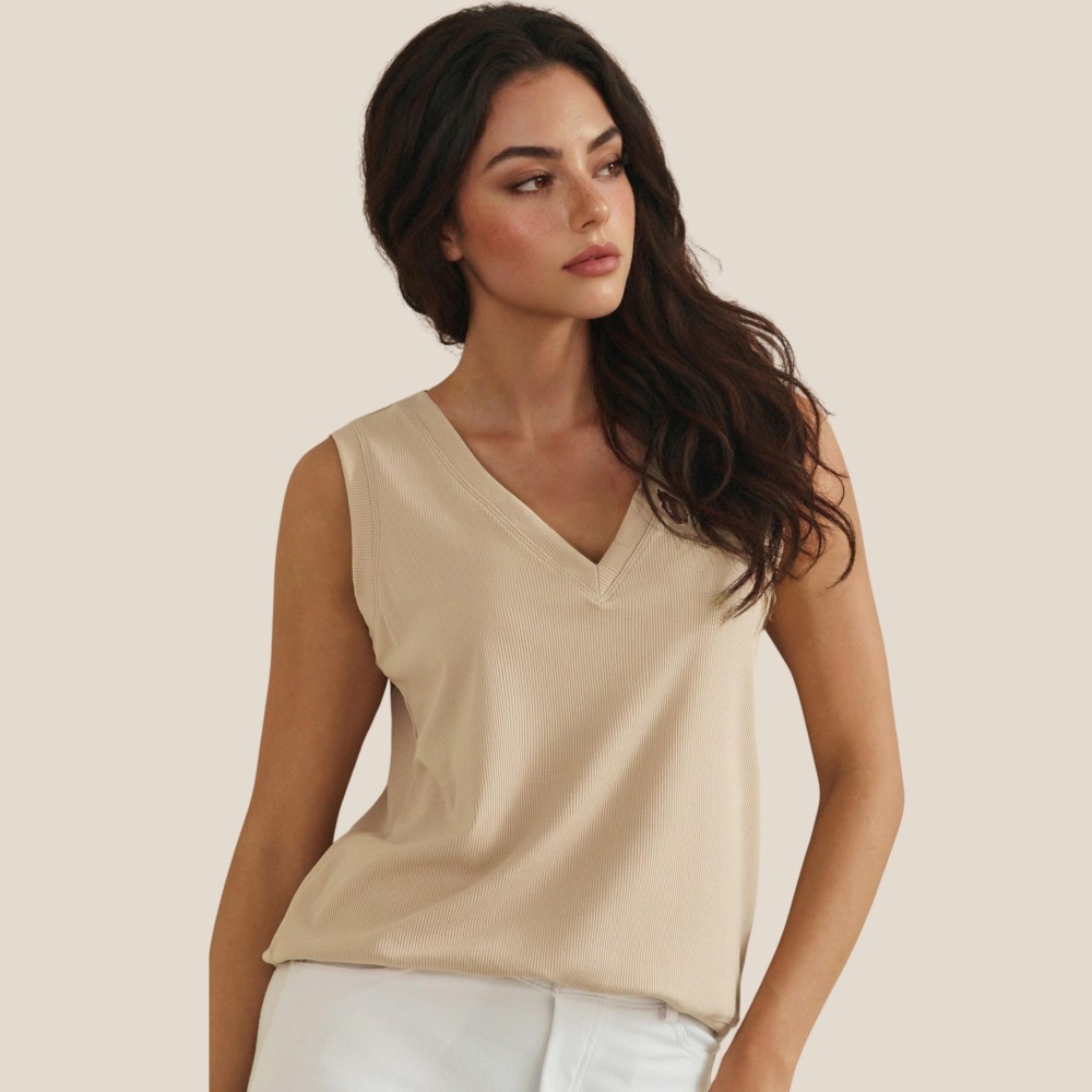 Ribbed Loose V-Neck Tank Top (6-Pack) - V Neckline - Sleeveless - Relaxed Fit - Ribbed - 95% Viscose 5% Spandex Pack Breakdown: S-2, M-2, L-2 view 2
