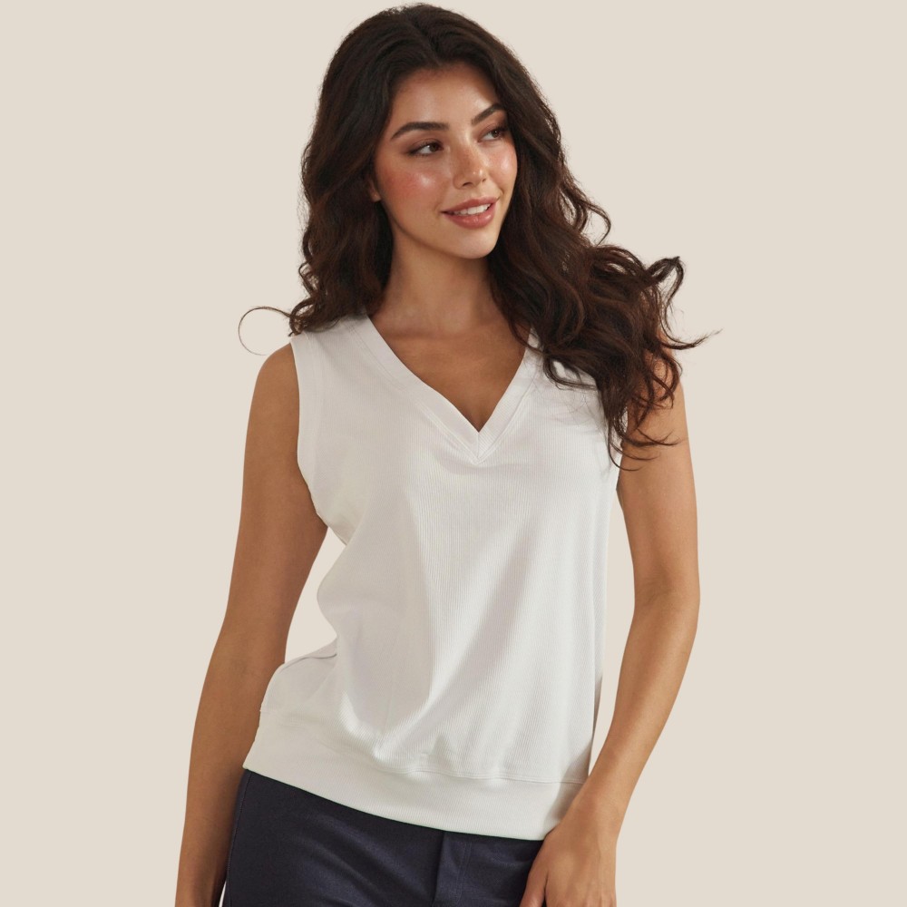 Ribbed Loose V-Neck Tank Top (6-Pack) - V Neckline - Sleeveless - Relaxed Fit - Ribbed - 95% Viscose 5% Spandex Pack Breakdown: S-2, M-2, L-2 view 2