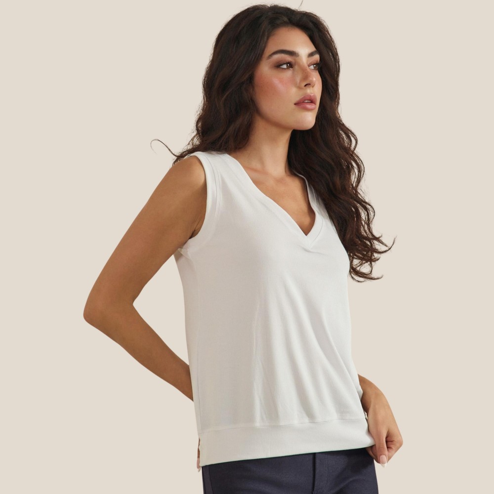 Ribbed Loose V-Neck Tank Top (6-Pack) - V Neckline - Sleeveless - Relaxed Fit - Ribbed - 95% Viscose 5% Spandex Pack Breakdown: S-2, M-2, L-2 view 6