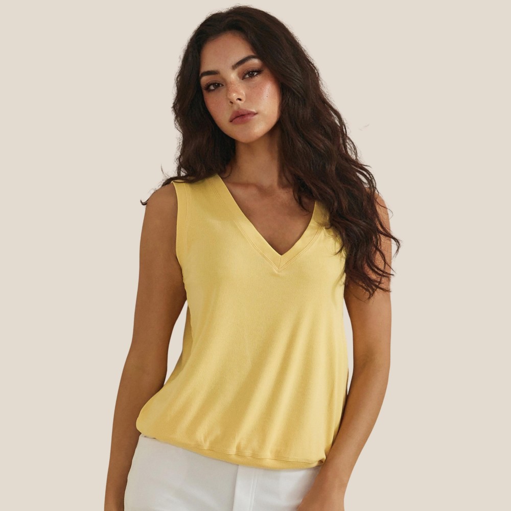 Ribbed Loose V-Neck Tank Top (6-Pack) - V Neckline - Sleeveless - Relaxed Fit - Ribbed - 95% Viscose 5% Spandex Pack Breakdown: S-2, M-2, L-2 view 2