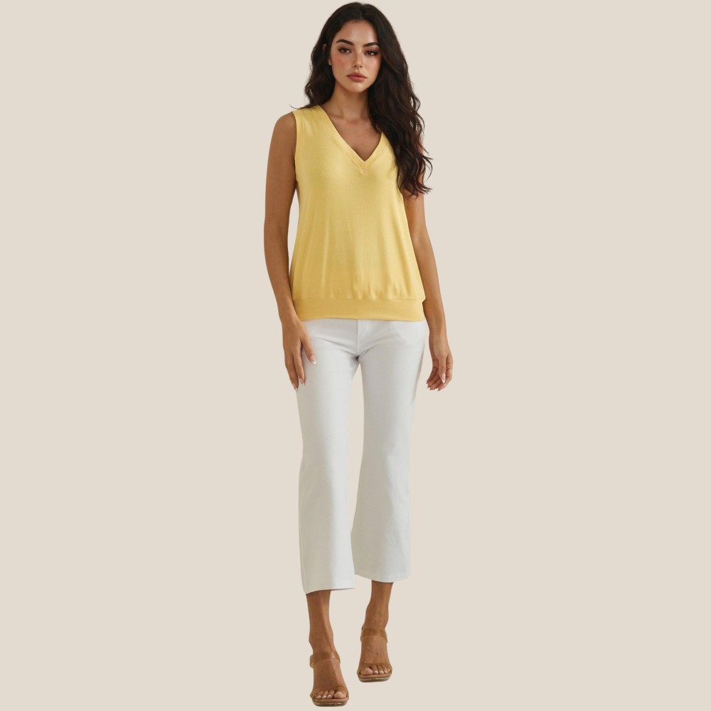 Ribbed Loose V-Neck Tank Top (6-Pack) - V Neckline - Sleeveless - Relaxed Fit - Ribbed - 95% Viscose 5% Spandex Pack Breakdown: S-2, M-2, L-2 view 4