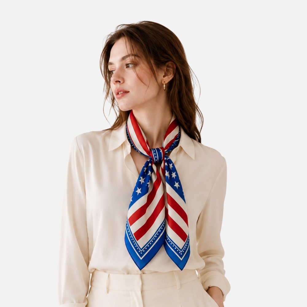 Do Everything In Love Americana Print Bandana Scarf - Multi-Use: Scarf, Bandana, Bag Tie ETC - Approximately 27.5"L X 27.5"W - 100% Polyester view 2