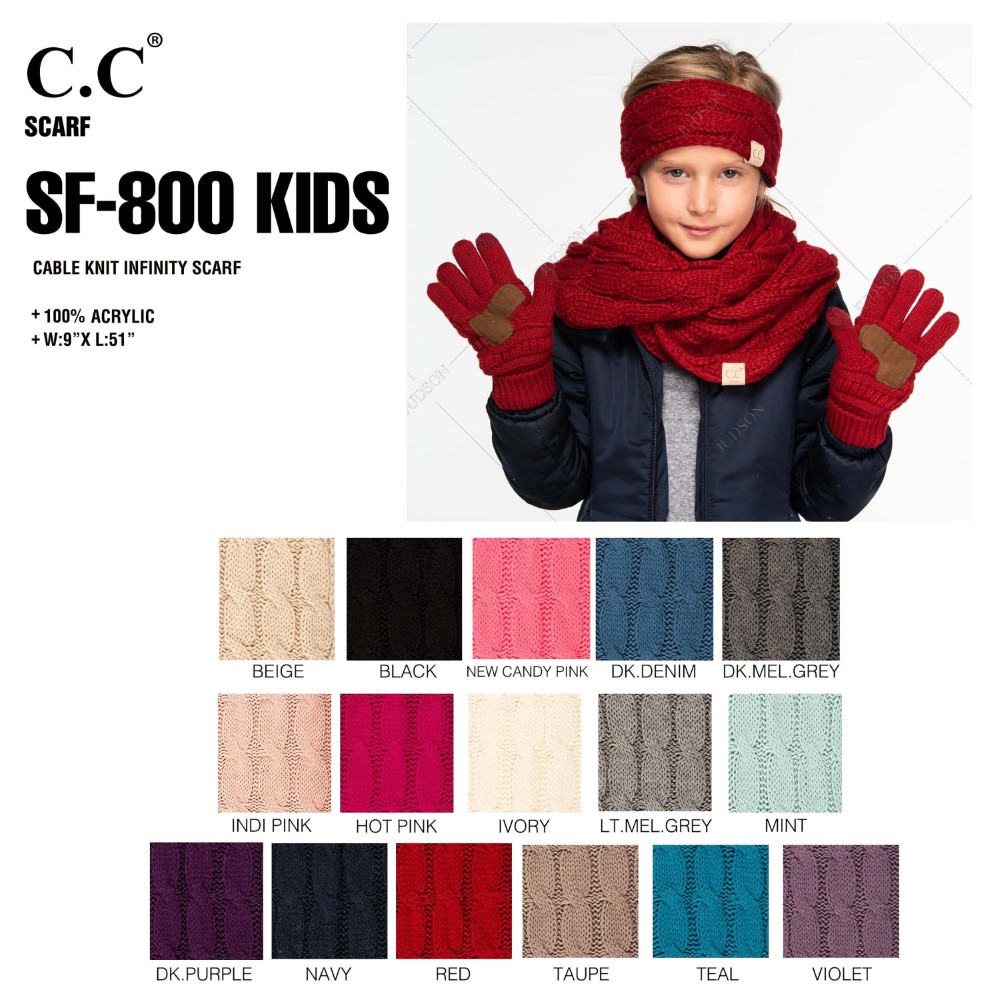 C.C SF-800 KIDS Kids Cable Knit Infinity Scarf - 100% Acrylic - W: 9" X L: 51" view 4