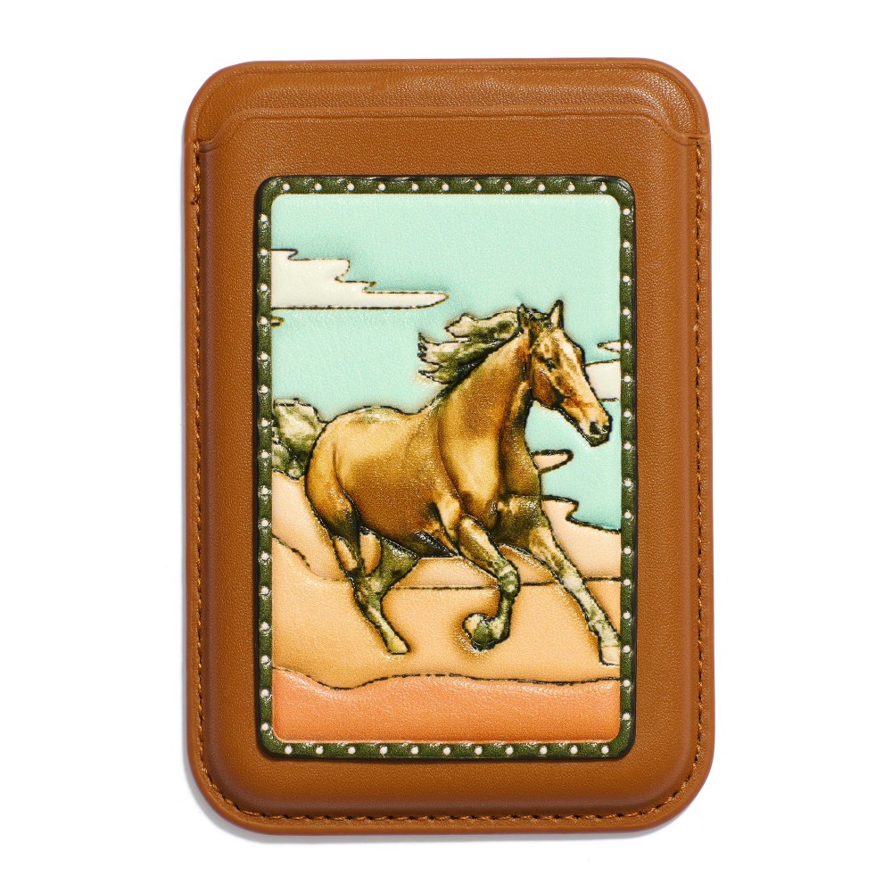 Vegan Leather Horse Phone Wallet - Magnetic Grip - Approximately 3.75" T X 2.5" L view 2
