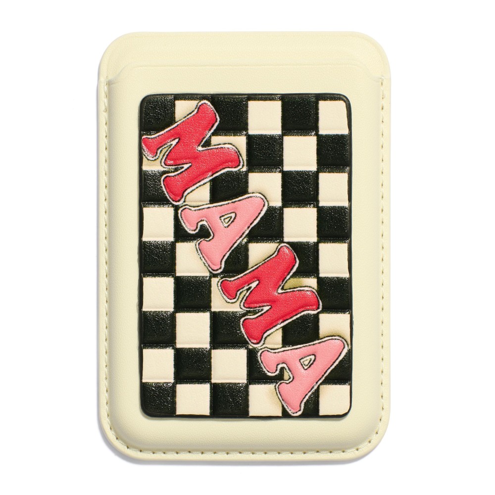 Vegan Leather Checker "MAMA" Phone Wallet - Magnetic Grip - Approximately 3.75" T X 2.5" L view 2