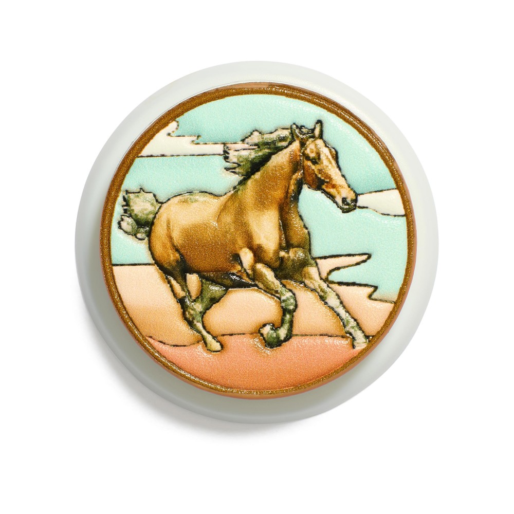 Vegan Leather Horse Phone Grip - Magnetic Grip - Approximately 2" D view 2