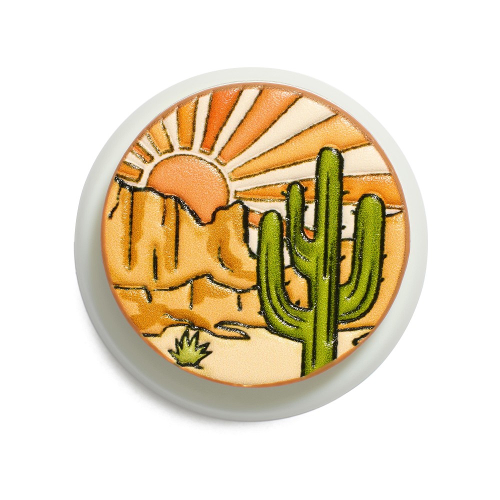 Vegan Leather Sunset & Cactus Phone Grip - Magnetic Grip - Approximately 2" D view 2