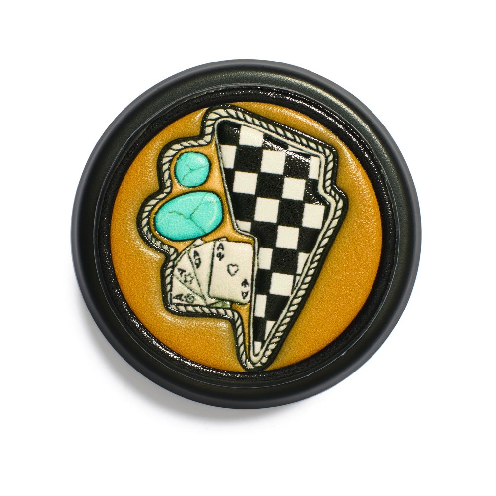 Vegan Leather Checker Lightning Bolt Phone Grip - Magnetic Grip - Approximately 2" D view 2