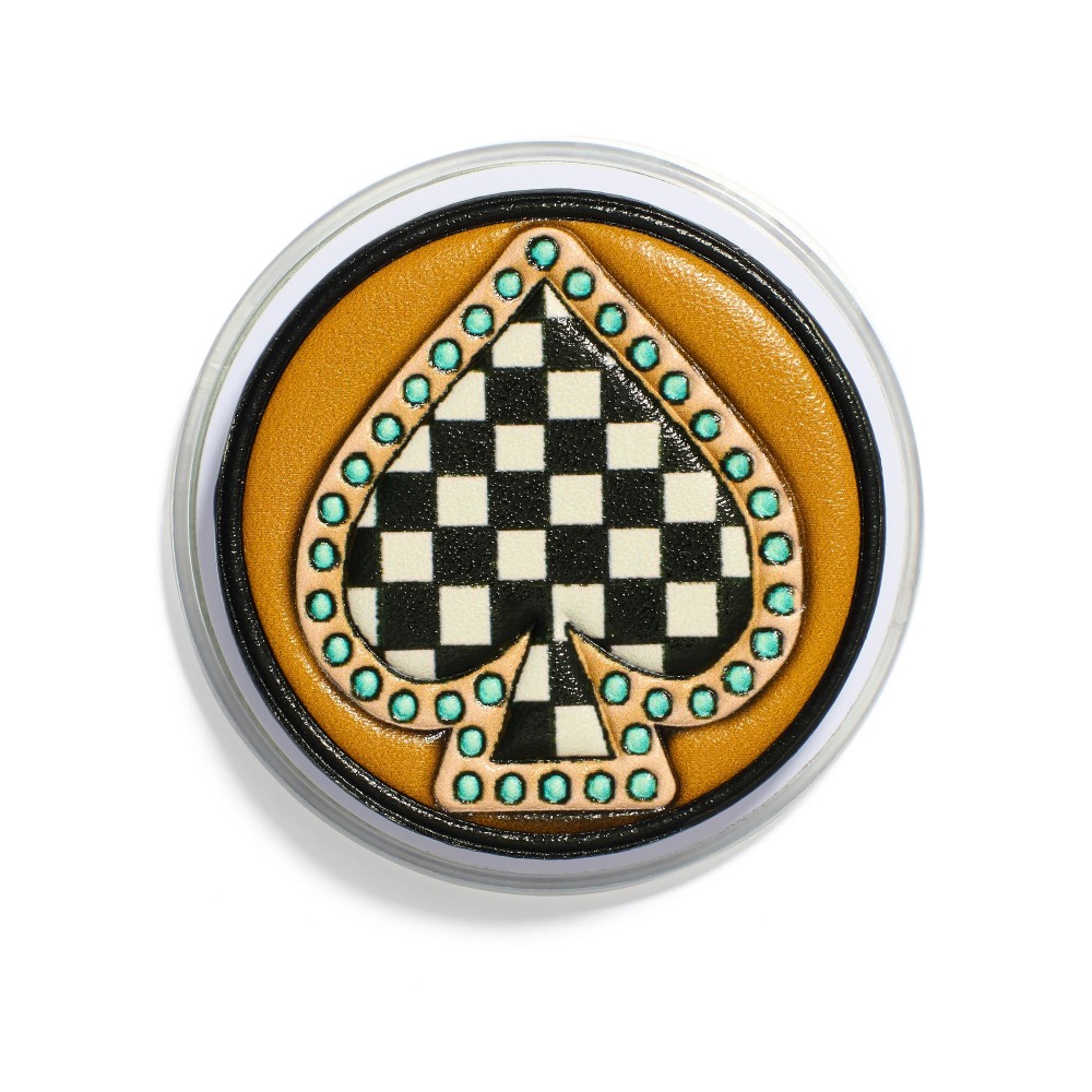 Vegan Leather Checker Spade Phone Grip - Magnetic Grip - Approximately 2" D view 2