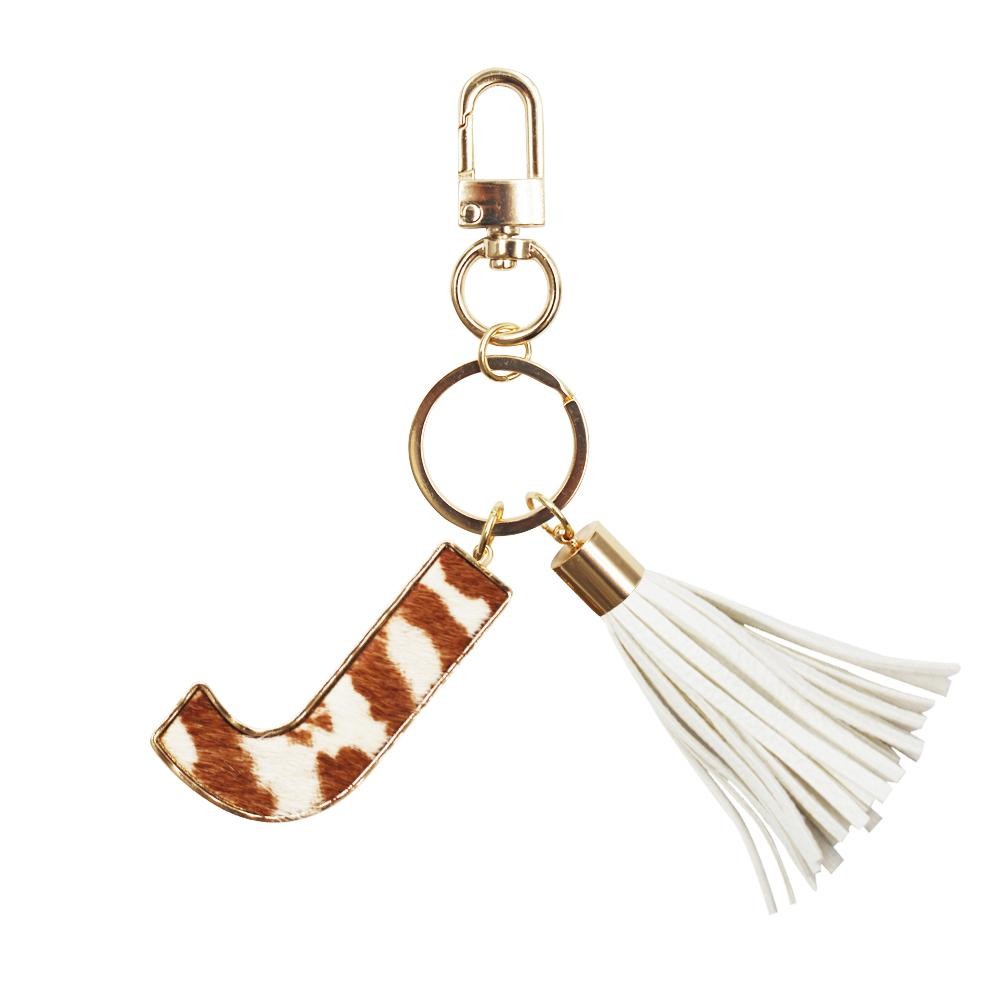 Genuine Leather Animal Print Keychain Featuring a Tassel Accent. - Keyring to Hold Your Keys - Clip to Clip Onto Your Bag/Purse or Backpack - Initial Approximately 2" - (Approx) 5" Overall view 2