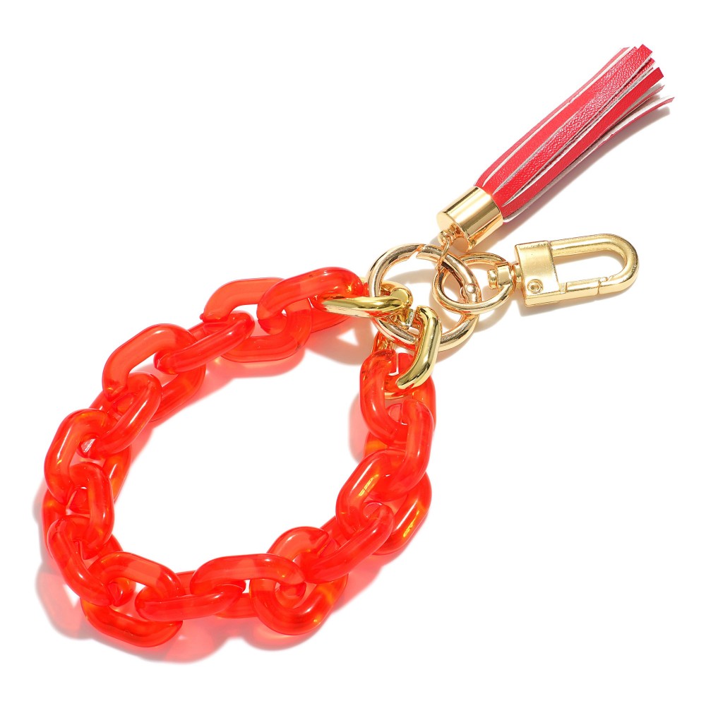 Chunky Acetate Chain Link Loop Keychain Featuring Tassel Accent - Approximately 7" Long view 2