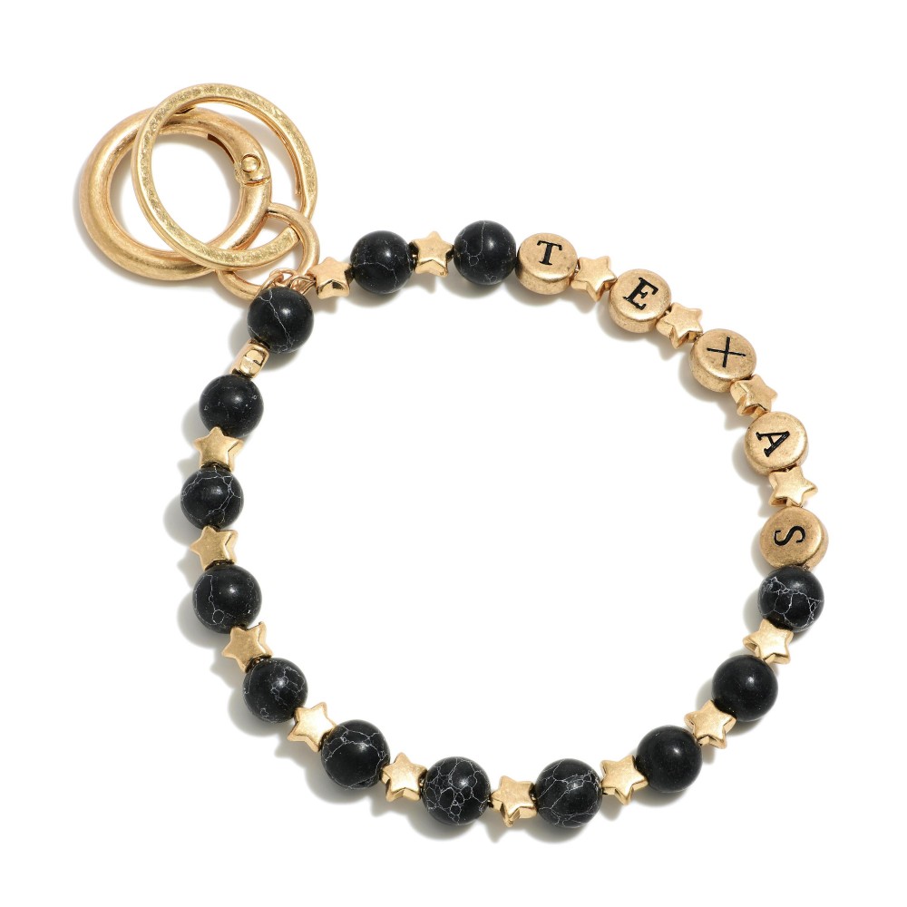 Semi-Precious Natural Stone Beaded 'Texas' Key Ring Featuring Star Accents - Approximately 4.5" Long view 2