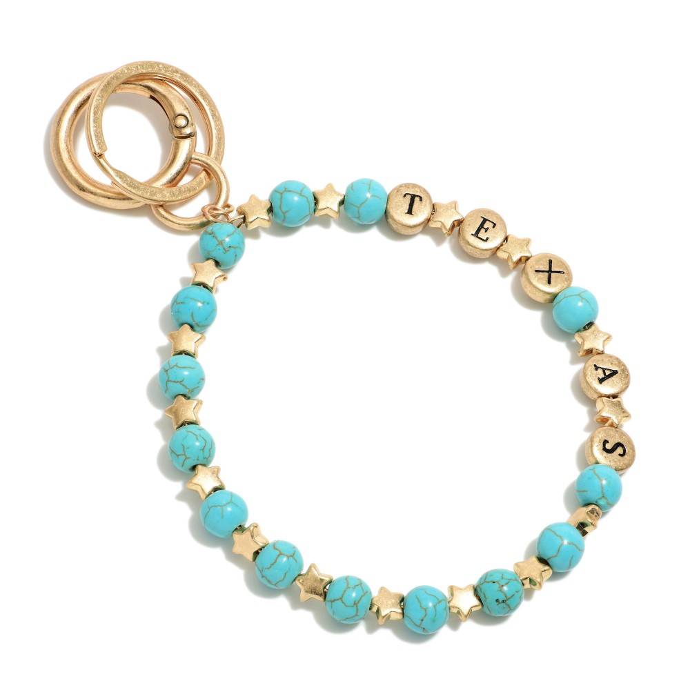 Semi-Precious Natural Stone Beaded 'Texas' Key Ring Featuring Star Accents - Approximately 4.5" Long view 2