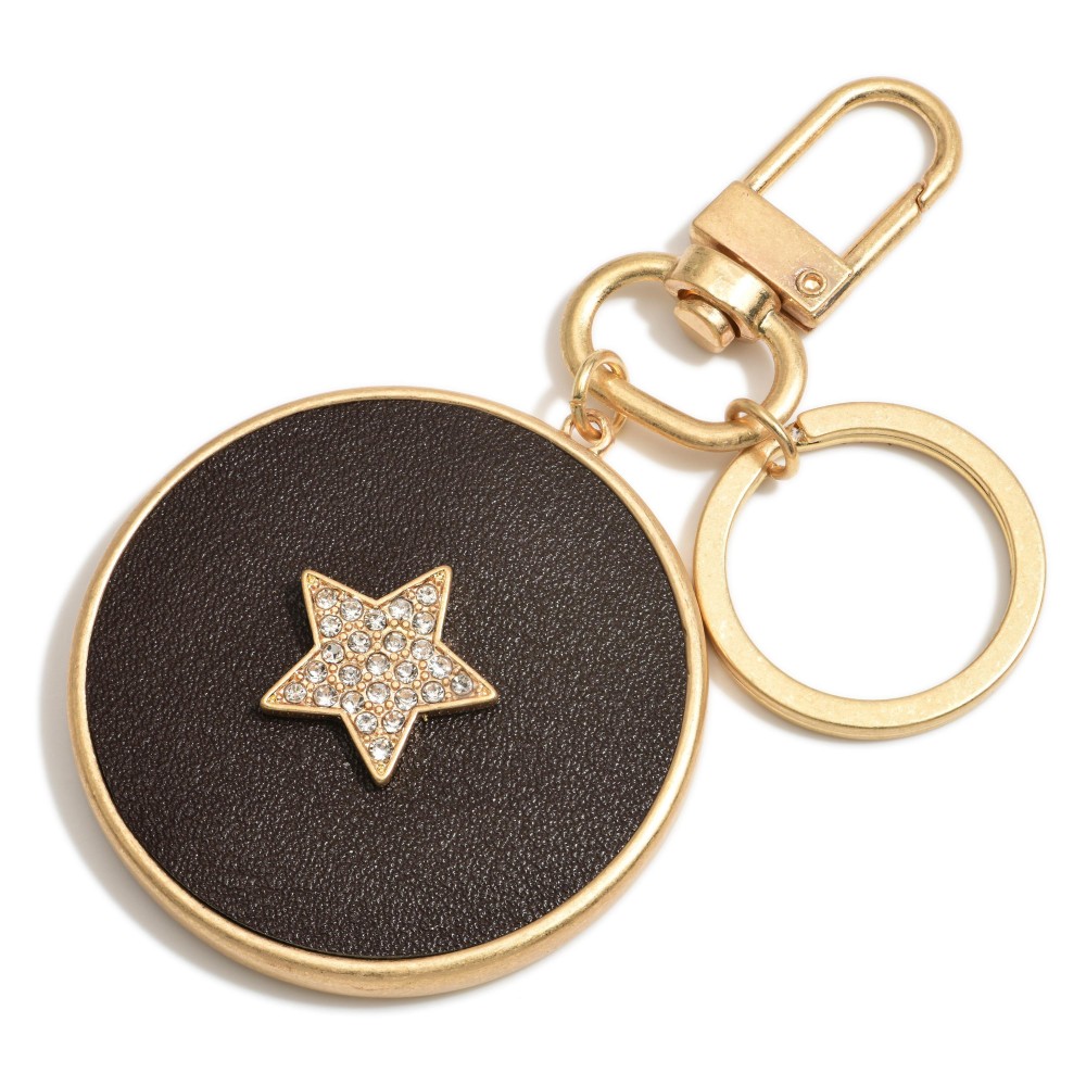 Faux Leather Rhinestone Star Keychain & Bag Charm - Approximately 3.5" Length - Key Ring & Lobster Claw view 2