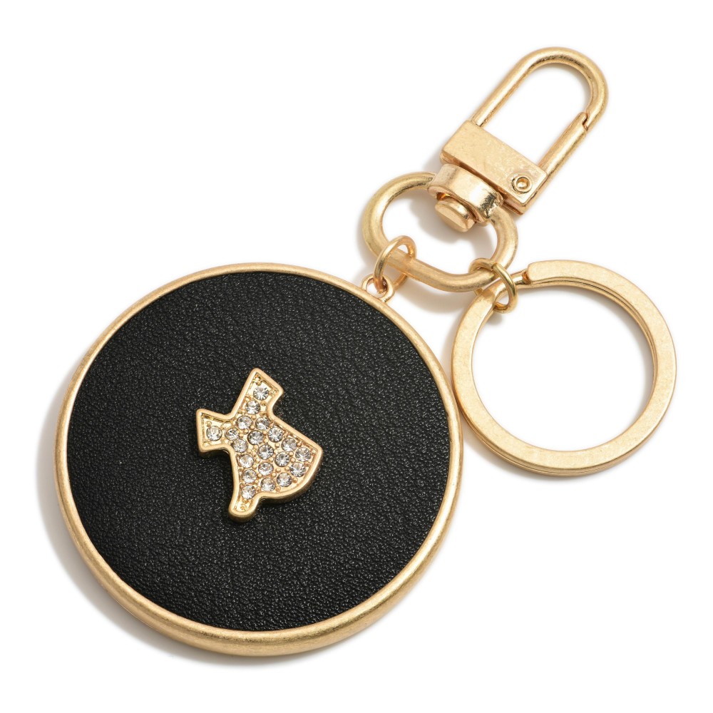 Faux Leather Rhinestone Texas Keychain & Bag Charm - Approximately 3.5" Length - Key Ring & Lobster Claw view 2