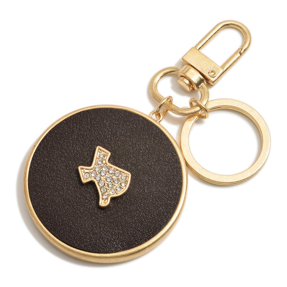 Faux Leather Rhinestone Texas Keychain & Bag Charm - Approximately 3.5" Length - Key Ring & Lobster Claw view 2