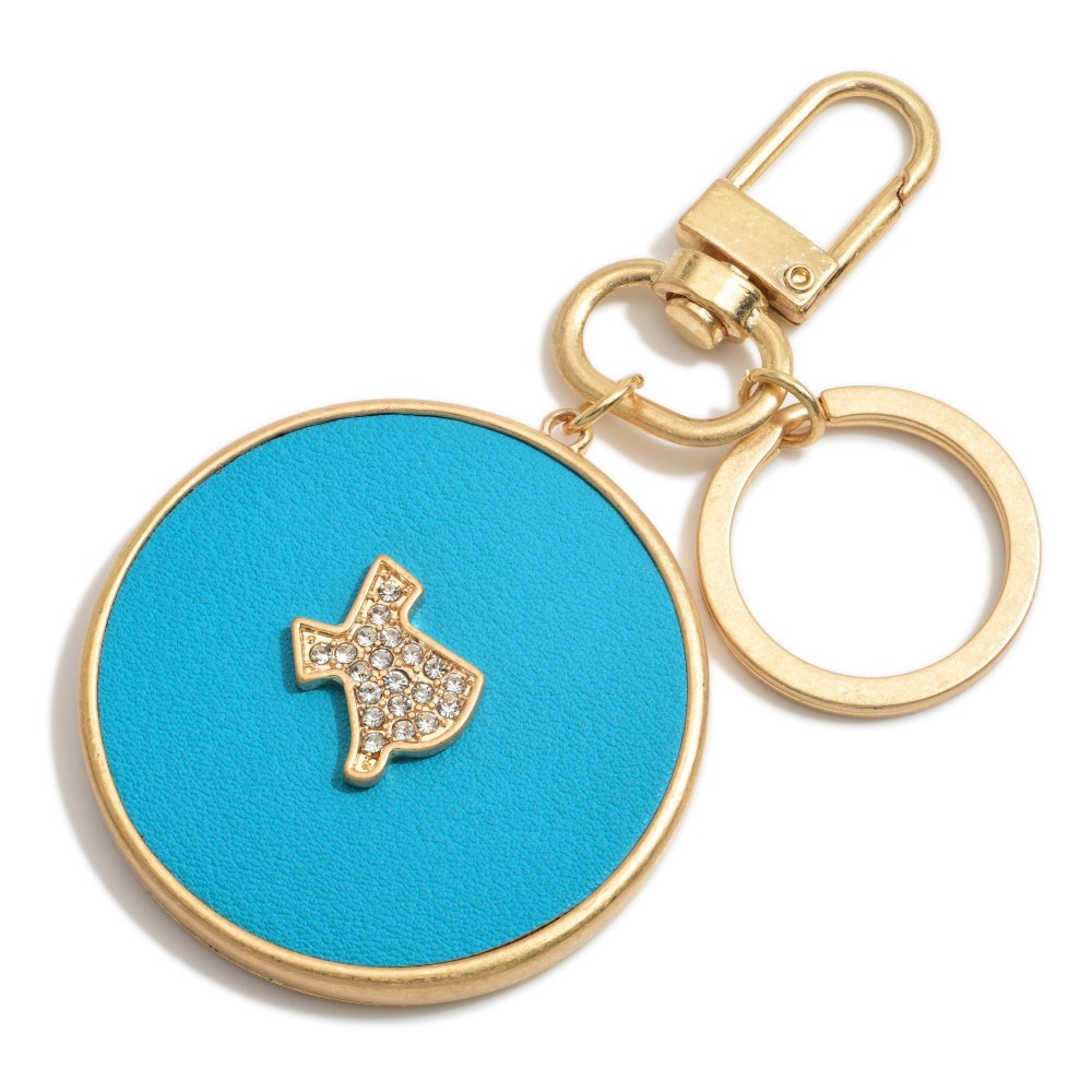 Faux Leather Rhinestone Texas Keychain & Bag Charm - Approximately 3.5" Length - Key Ring & Lobster Claw view 2