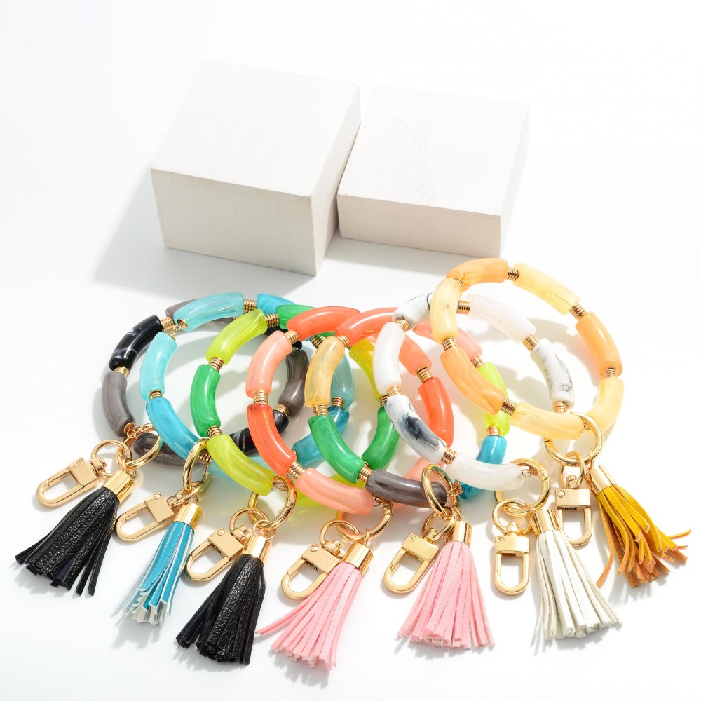Acrylic Tube Bead Keychain Featuring Tassel - Approximately 5.25" Length view 4