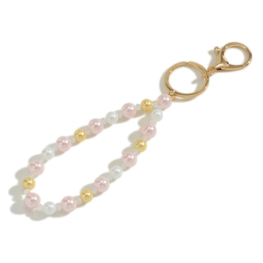 Chunky Glass and Pearl Beaded Keychain - Approximately 7" Long view 2