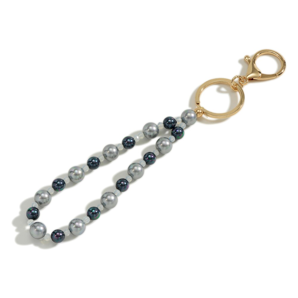 Chunky Glass and Pearl Beaded Keychain - Approximately 7" Long view 2