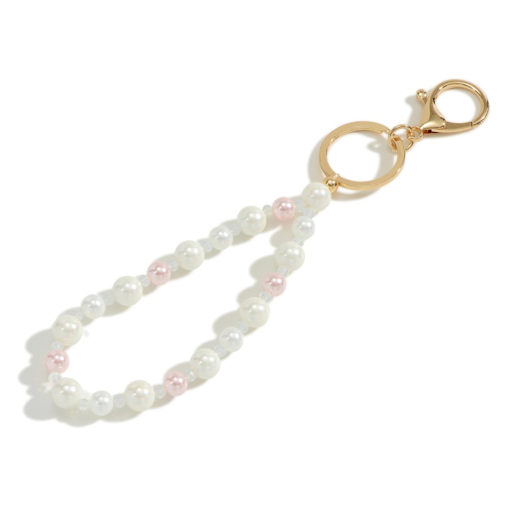 Chunky Glass and Pearl Beaded Keychain - Approximately 7" Long view 2