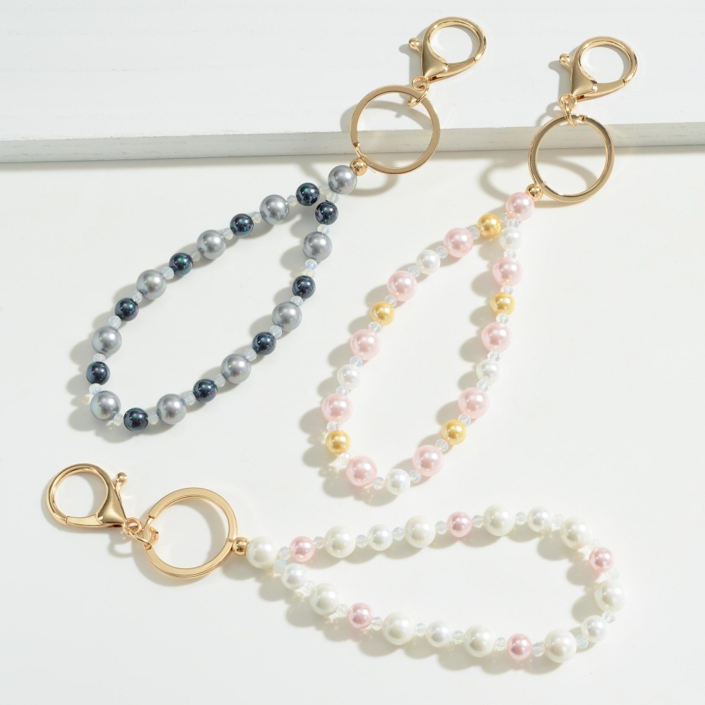 Chunky Glass and Pearl Beaded Keychain - Approximately 7" Long view 4