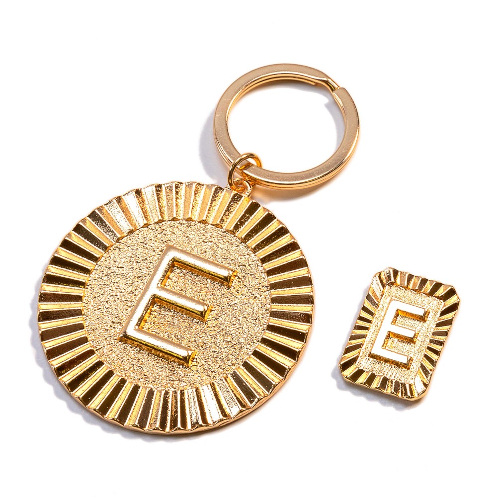 Gold Tone Initial Keychain and Pin Set - Approximately 3" L view 2