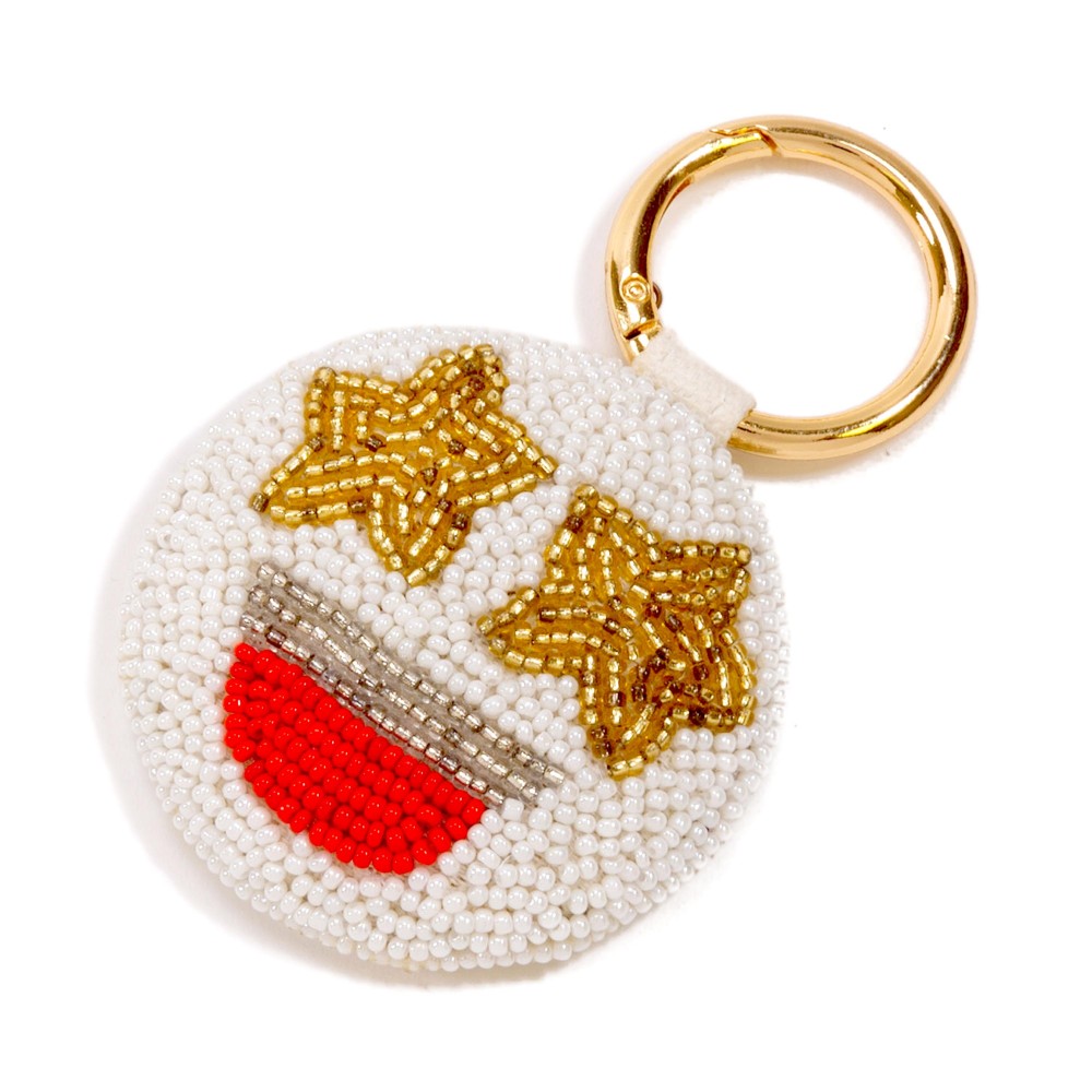Canvas and Seed Bead Star Eyes Smiley Keychain. - Approximately 3.5" L view 2