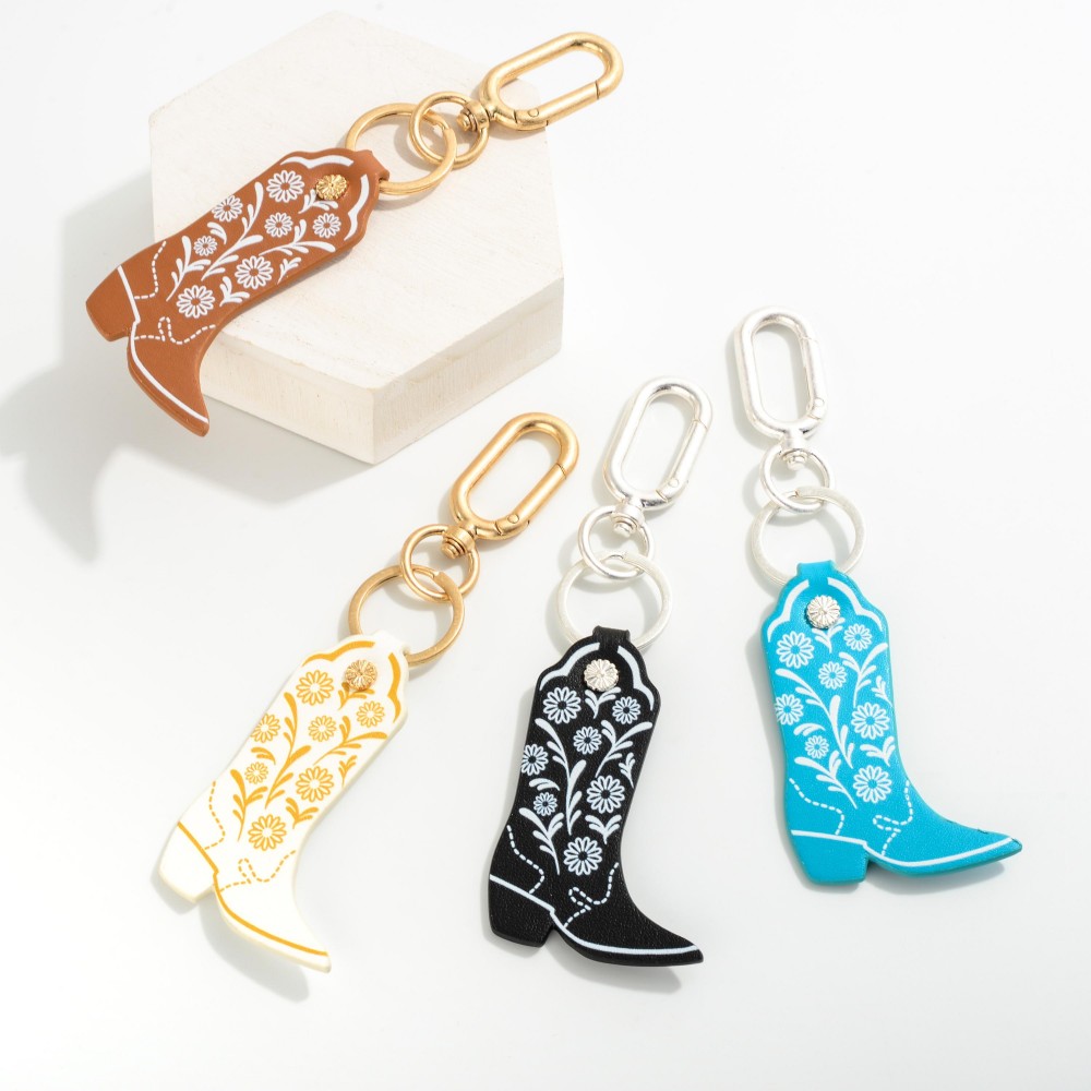 Leather Paisley Cowboy Boot Keychain. - Approximately 5.5" L view 4