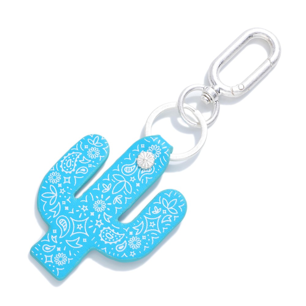 Leather Paisley Cactus Keychain. - Approximately 5.5" L view 2