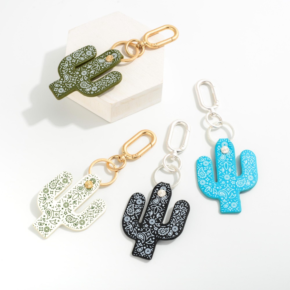 Leather Paisley Cactus Keychain. - Approximately 5.5" L view 4