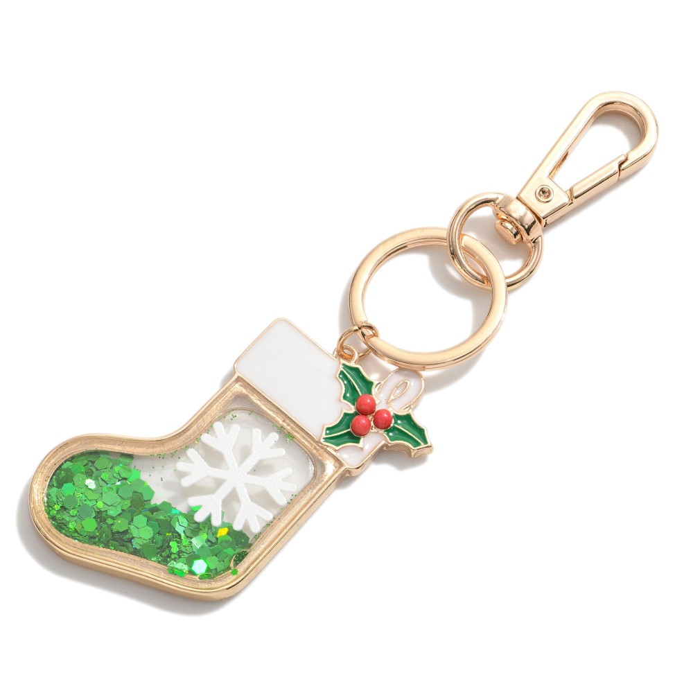Glitter Filled Snowflake Stocking Keychain. - Approximately 5" L view 2