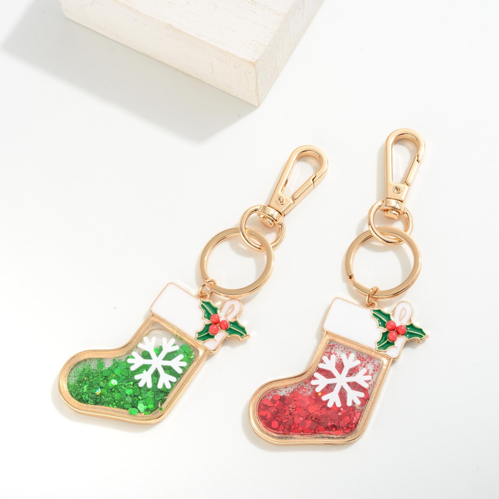Glitter Filled Snowflake Stocking Keychain. - Approximately 5" L view 4