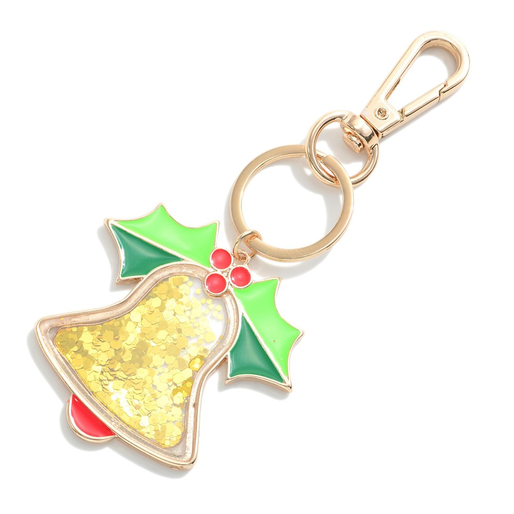 Glitter Christmas Bell Keychain - Approximately 2.75" L view 2